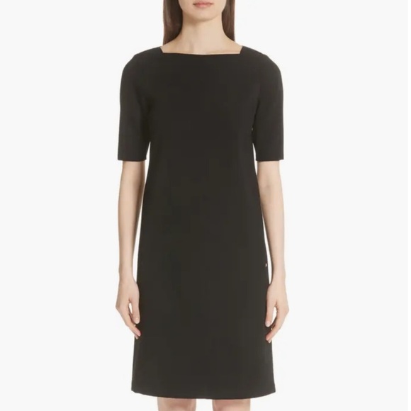 Lafayette 148 Cyra Square Neck Dress With Lace Insets in black size medium - Picture 3 of 14